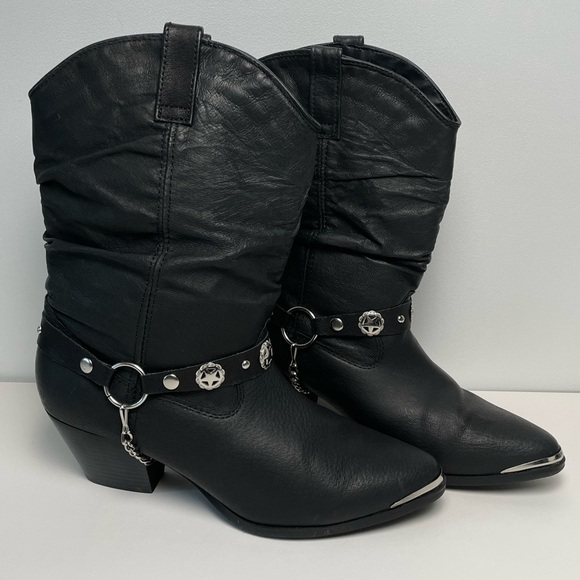 dingo Shoes - Dingo Black Leather Western Boots Women sz 10M Silver Bling Y2K Cowboy